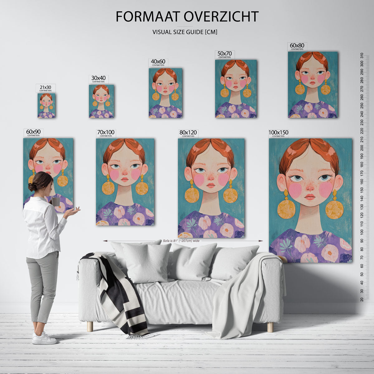 Meisje met grote oorbellen – staande muurposter voor een modern interieur