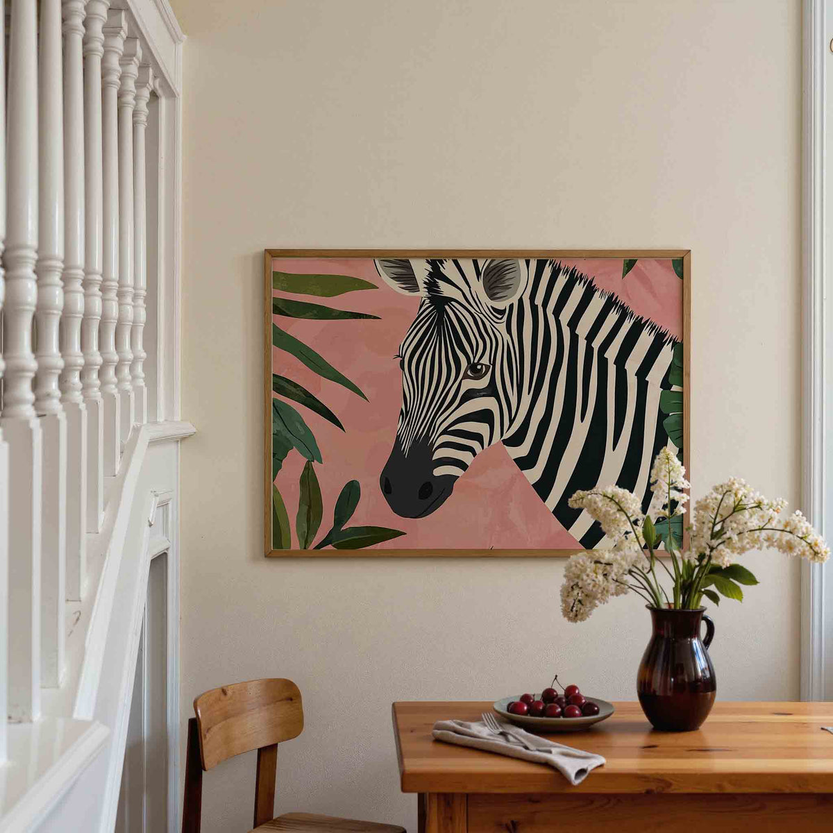 Zebra met bladeren – dieren poster in liggend formaat