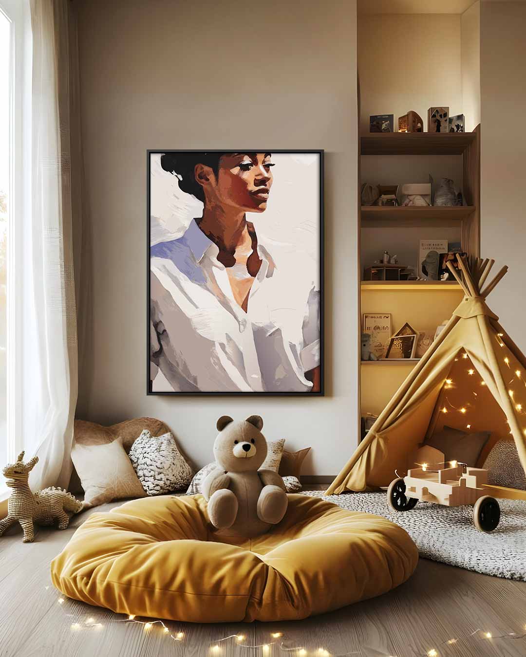 Elegantie in Wit – modern portret kunstwerk van WallArtistic
