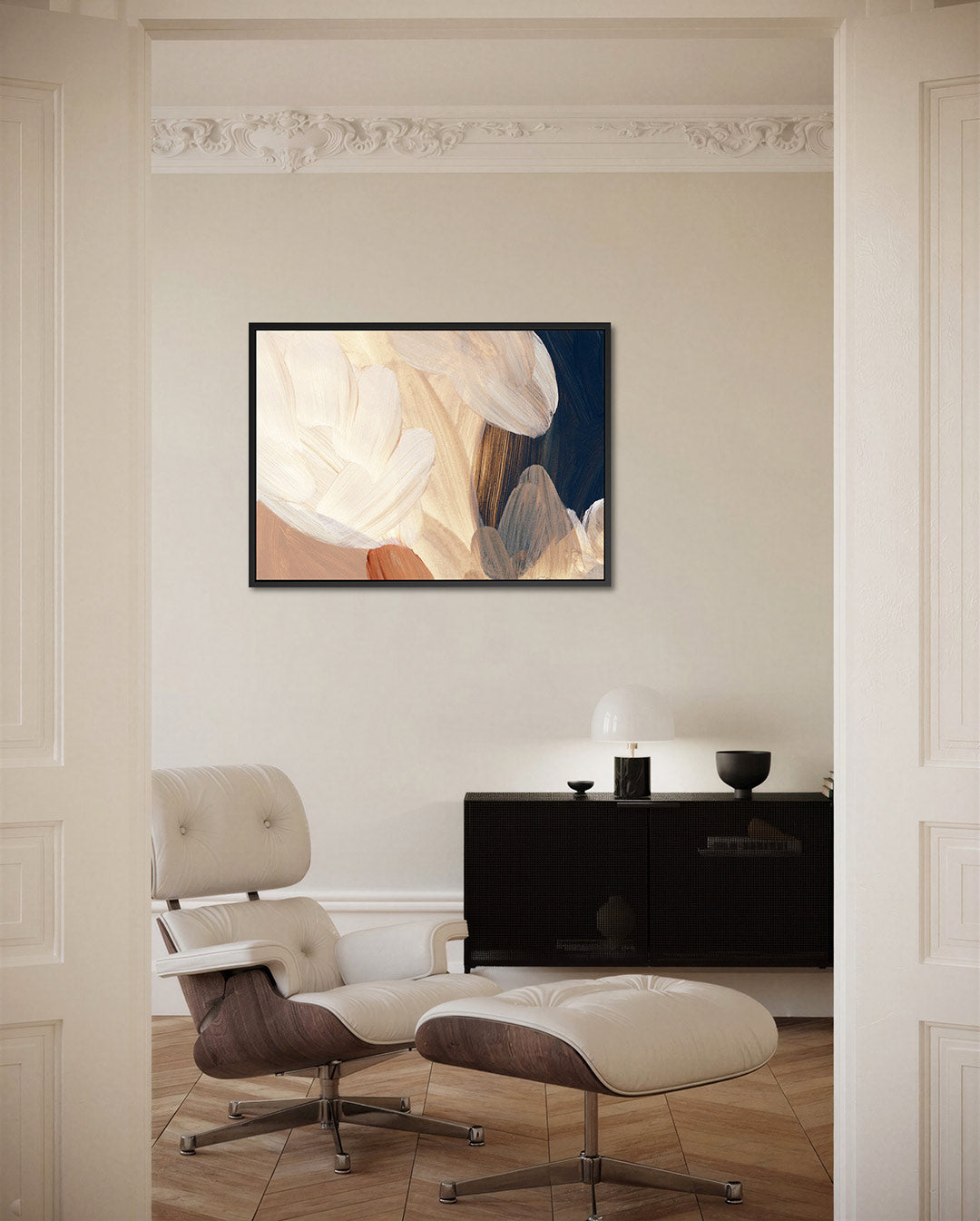 Organische borstelslag – Beige – liggende wanddecoratie