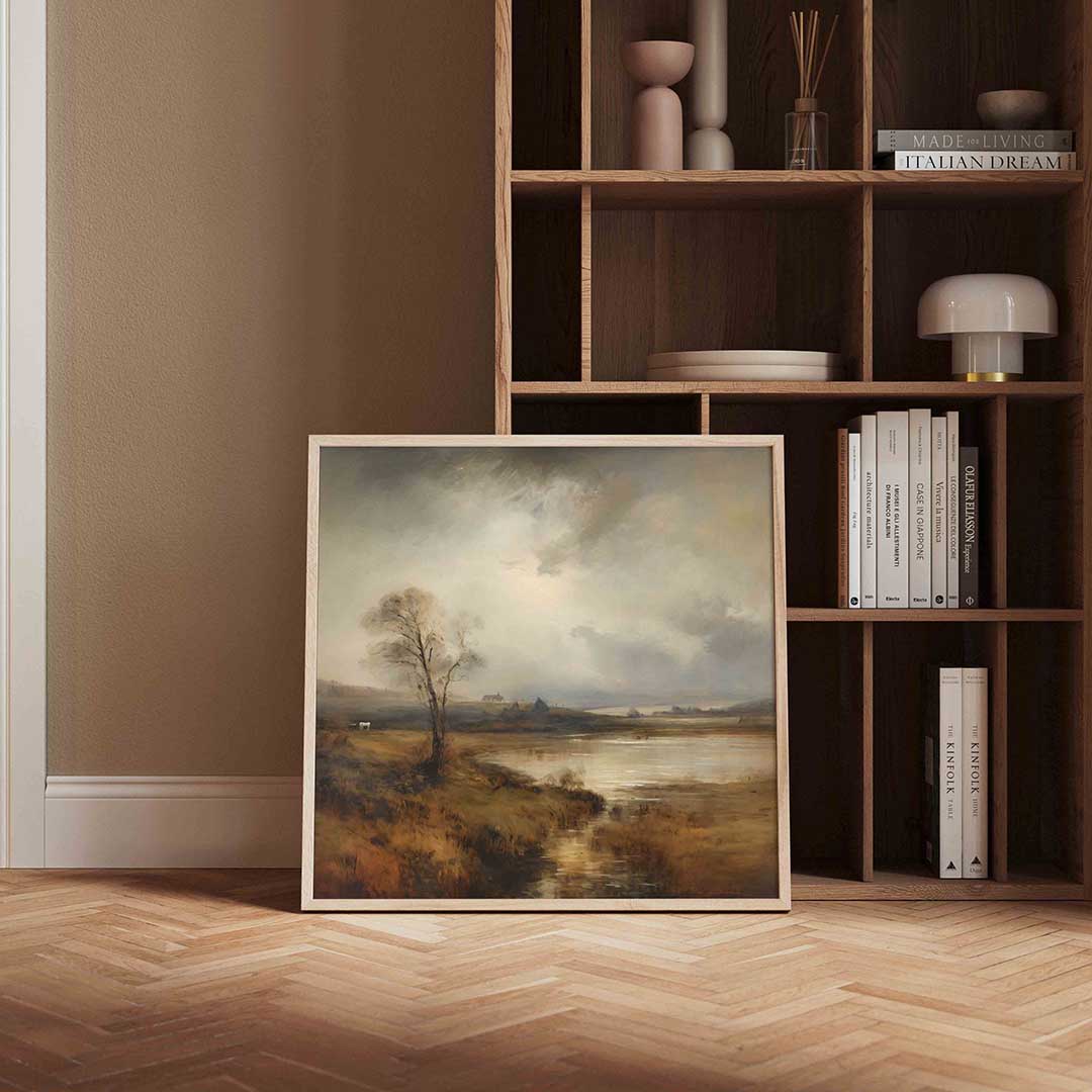 Landschap met boom en water – vierkante wanddecoratie met kleur en vorm van WallArtistic