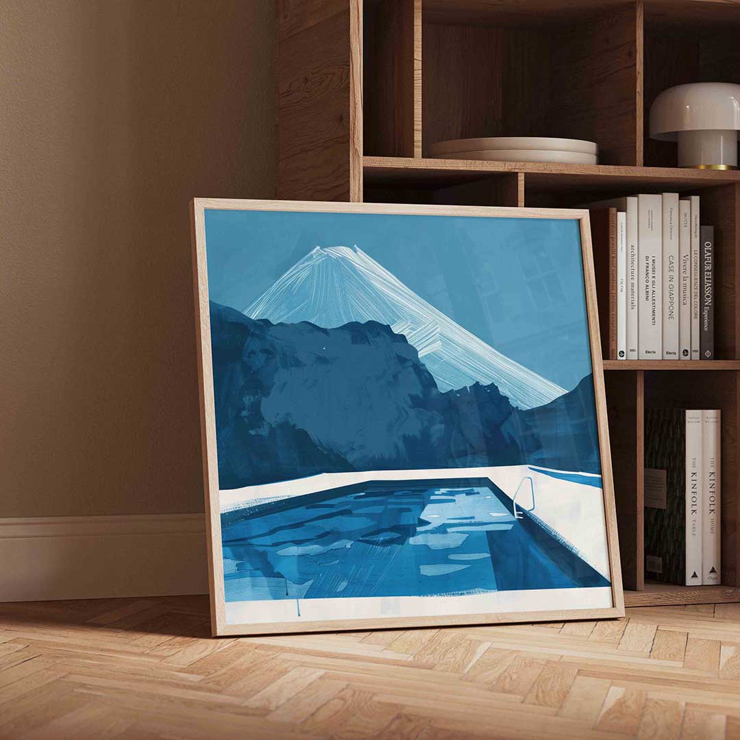 Zwembad en bergen – moderne wandkunst als vierkante poster