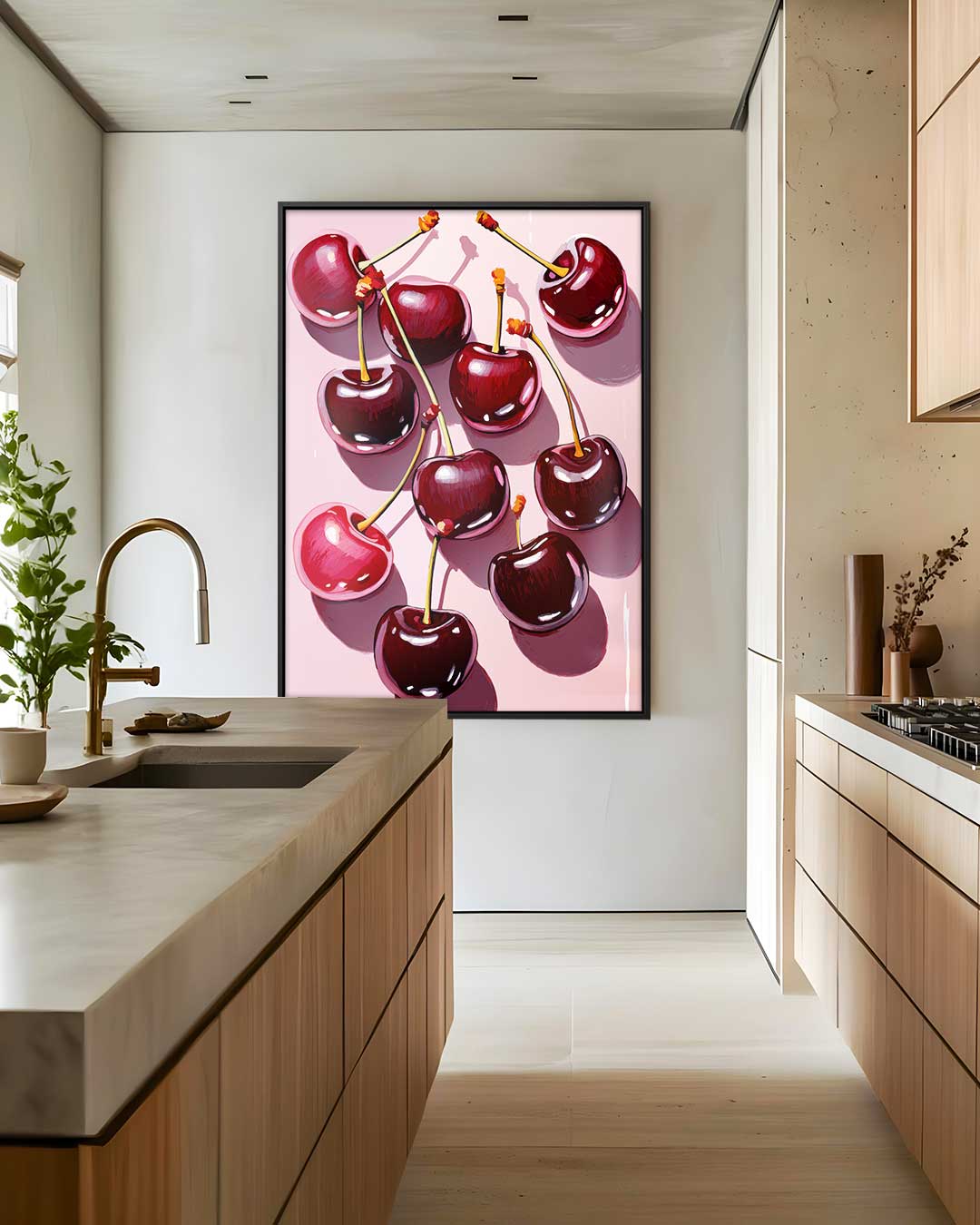 Kersenfeest op Roze Canvas – dibond wanddecoratie in staand formaat