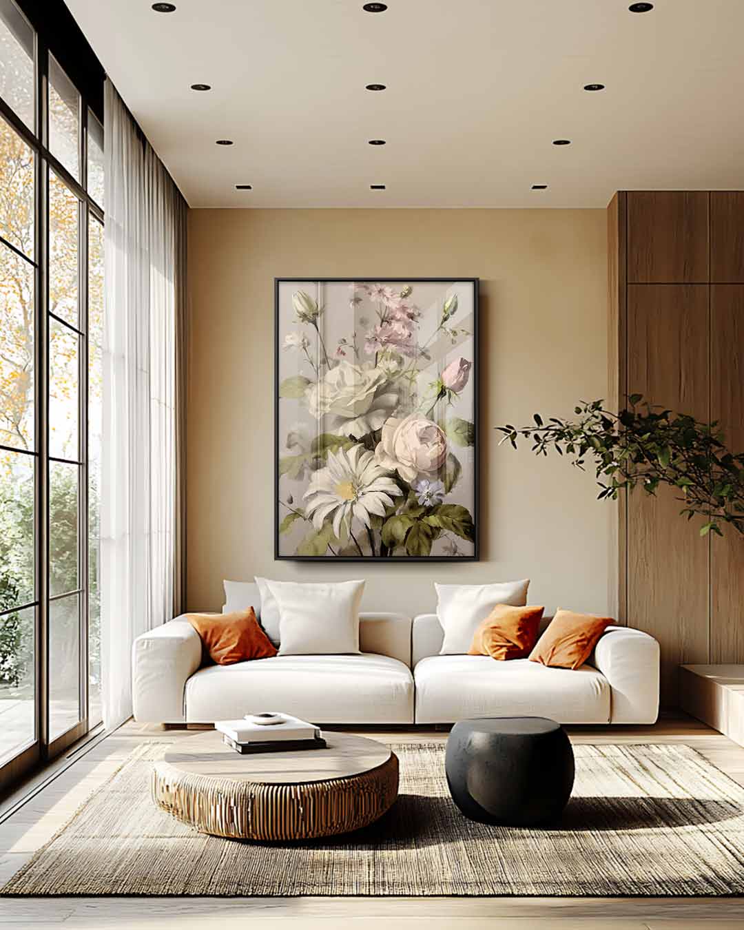 Bloemenpracht Schilderij – kunstwerk met zwarte baklijst