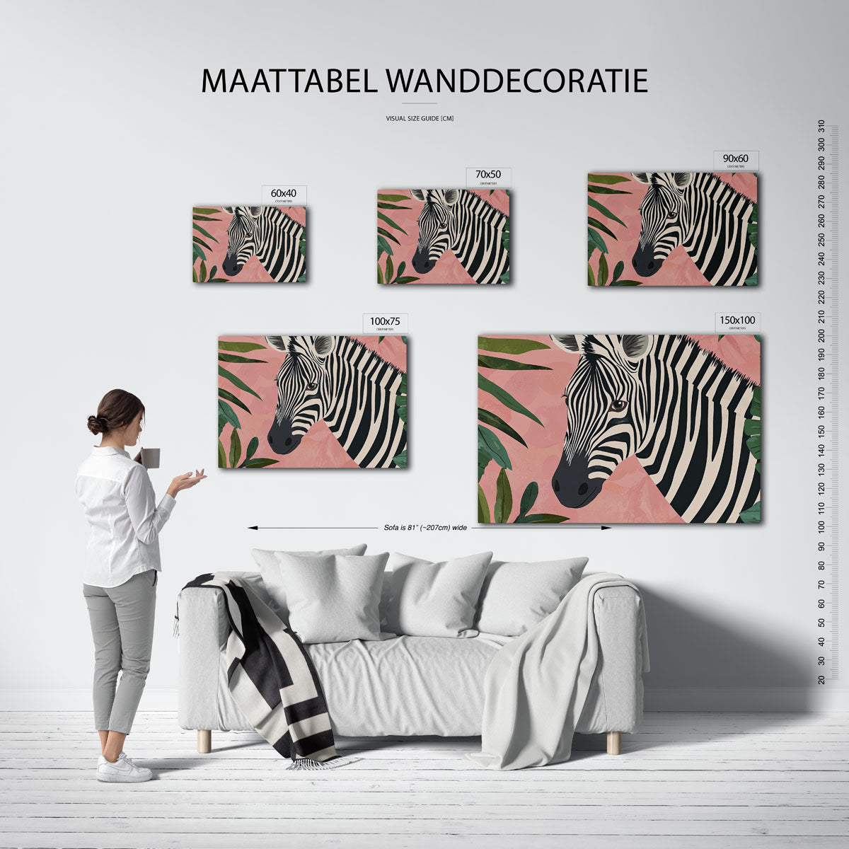 Zebra en bladeren – Dieren kunstwerk – kunstwerk op canvas, dibond of plexiglas