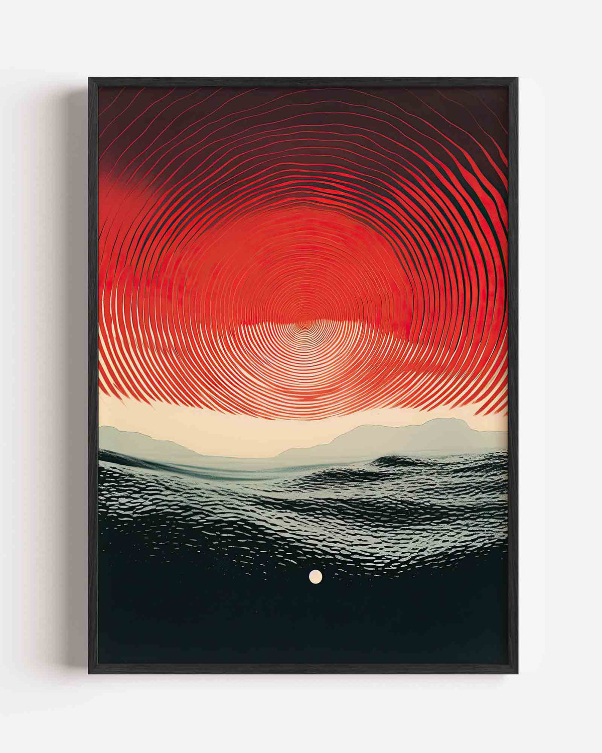Rode cirkels en golven – surrealistische portret poster als wanddecoratie