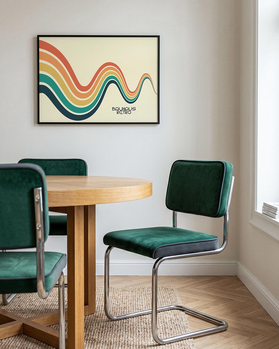 Golvend lijnenspel – liggende Bauhaus poster voor aan de muur