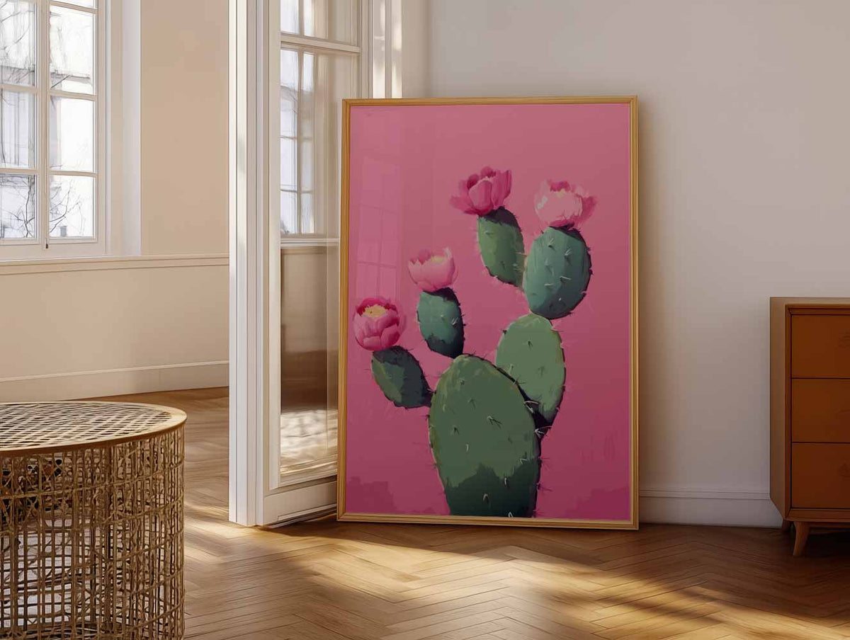 Cactus Bloemenpracht op Roze – vrolijke paasillustratie als portret poster