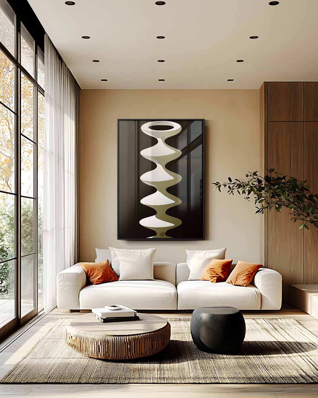 Abstracte Golfvaas – staande wandkunst voor woonkamer of interieur