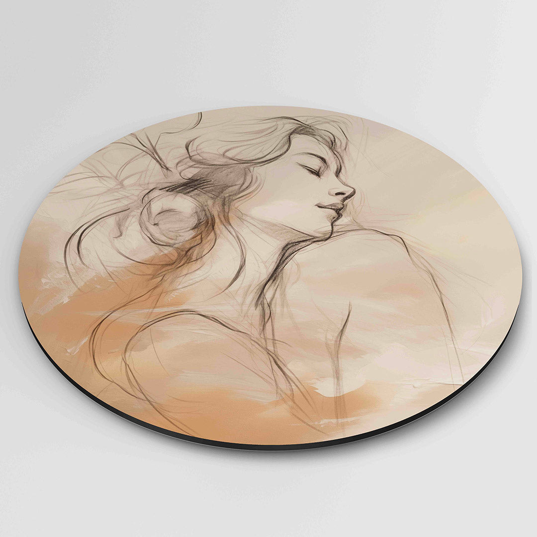 Vrouwelijk silhouet – ronde wanddecoratie met abstract ontwerp