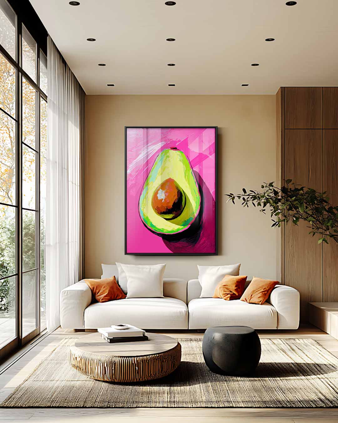 Avocado Kunstwerk met Roze Achtergrond – staand kunstwerk voor modern interieur