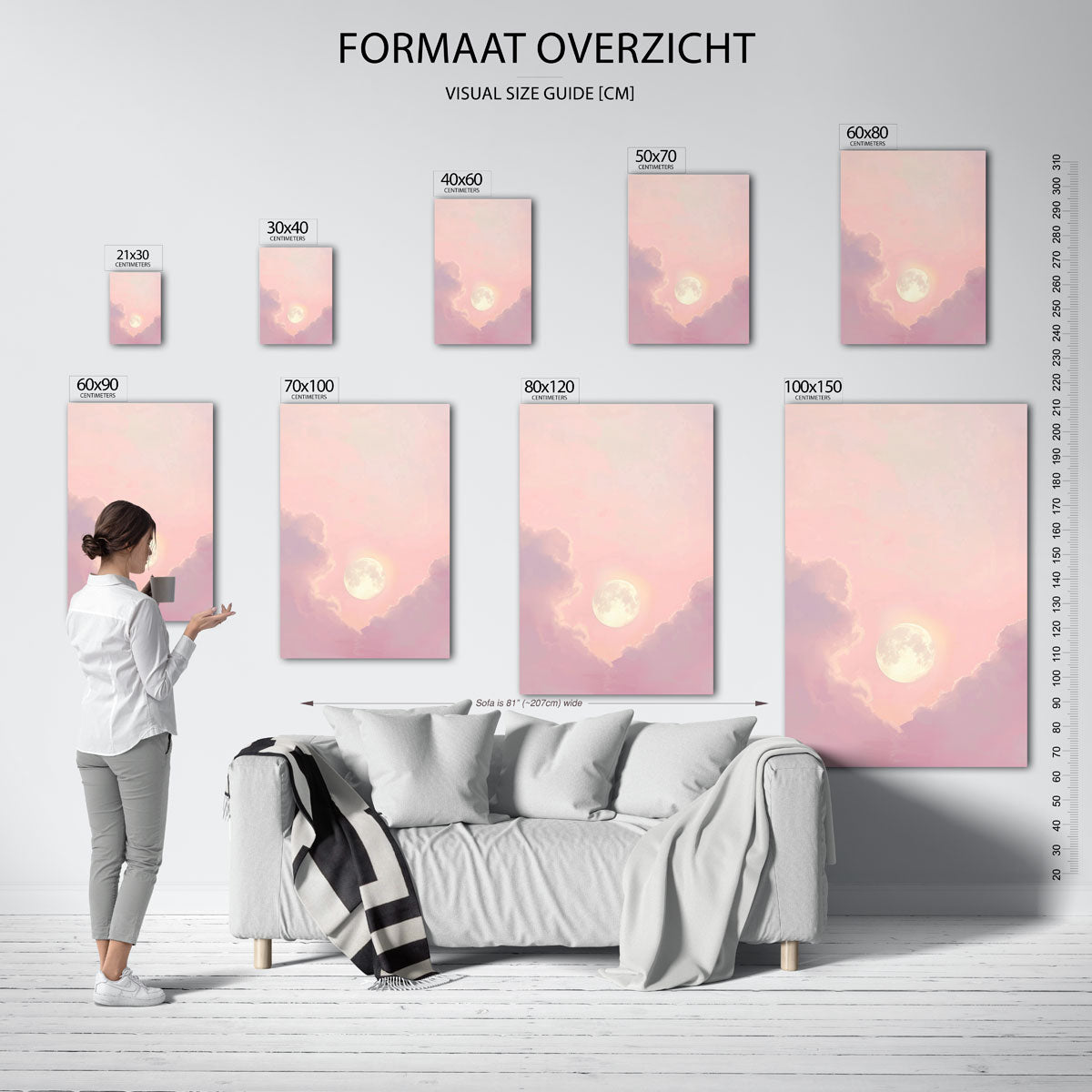 Maan en wolken – staande muurposter met kleurrijke abstracte vormen