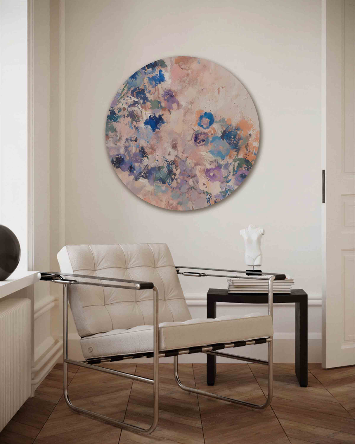 Bloemmotief – kleurrijke muurcirkel als ronde wanddecoratie
