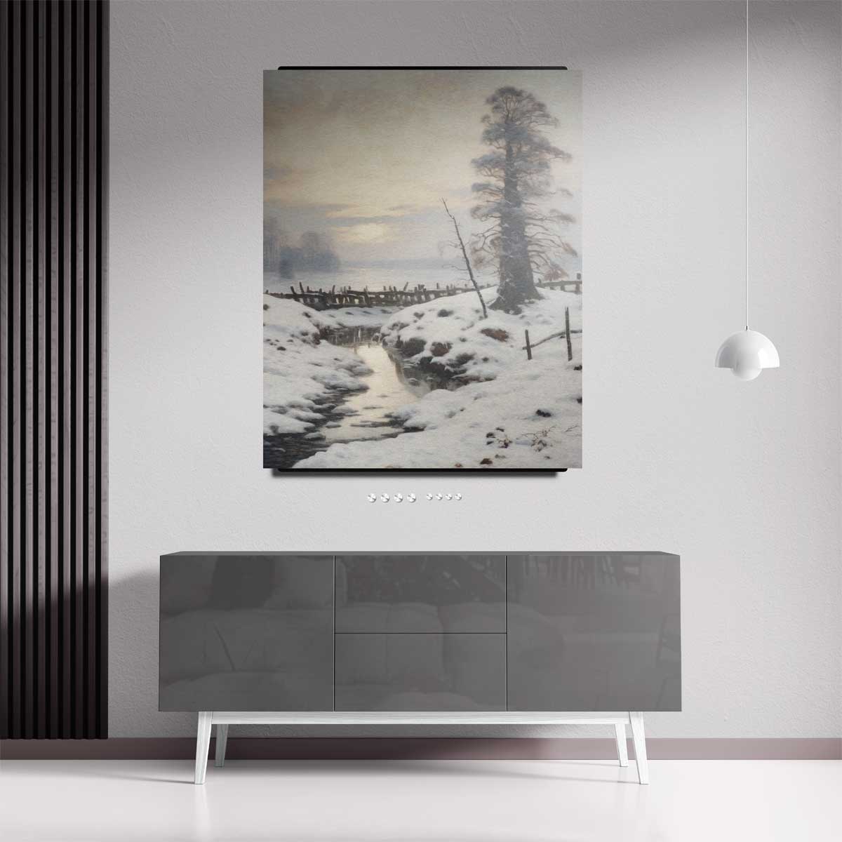 Winterse Rust in het Landschap – staande wandkunst voor woonkamer of interieur