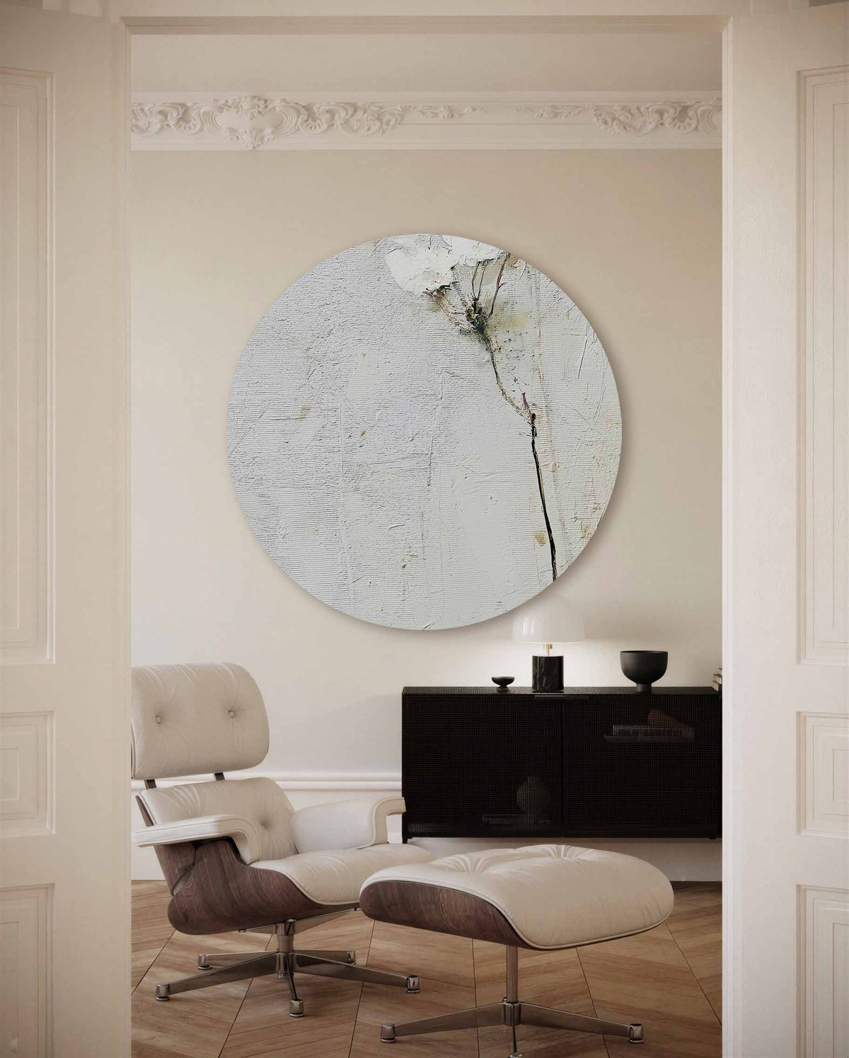 Witte bloemen – portret muurcirkel als ronde muurdecoratie