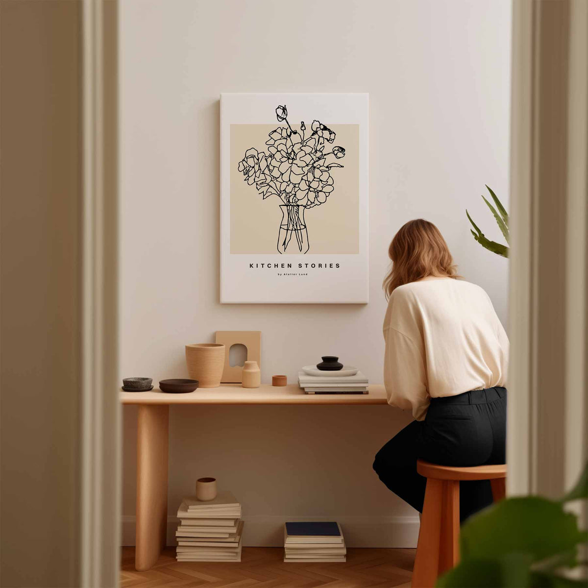 Kitchen Stories Bloemenschilderij – kunstwerk met zwarte baklijst