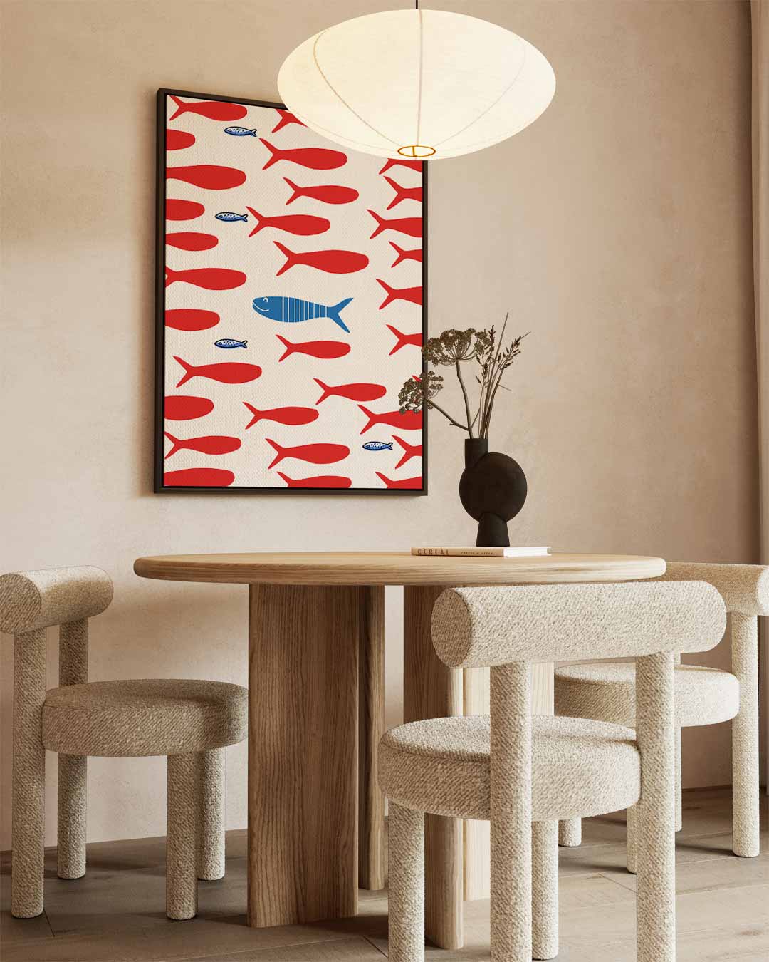 Avontuurlijke Vissenpatroon – canvas wanddecoratie in portret formaat