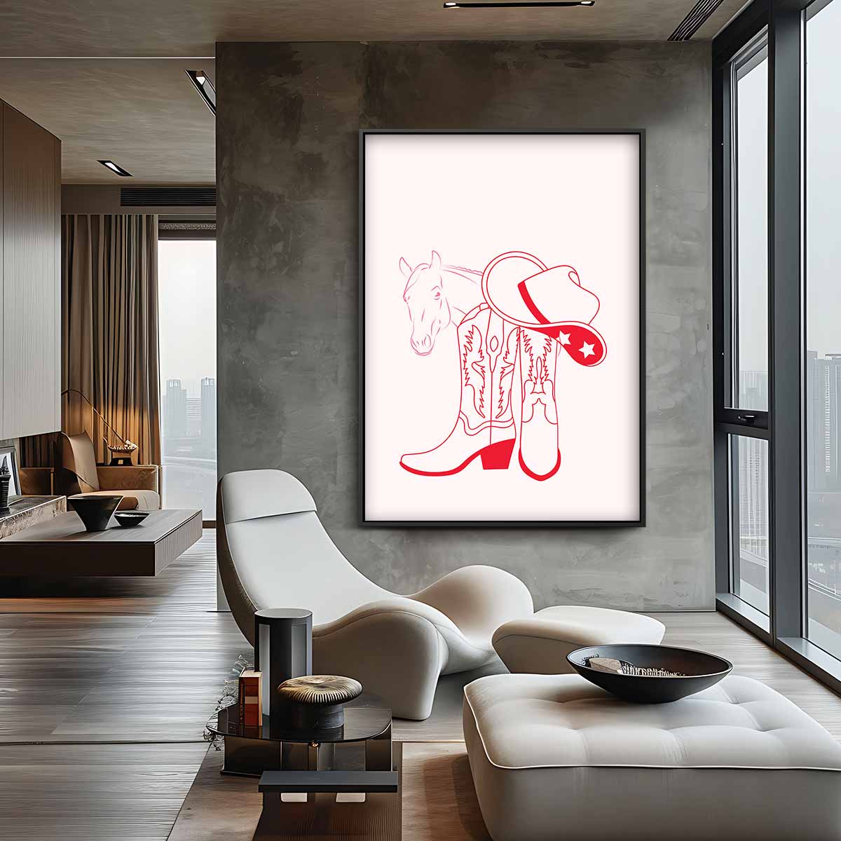 Cowboy Chic Illustratie – staand kunstwerk voor modern interieur