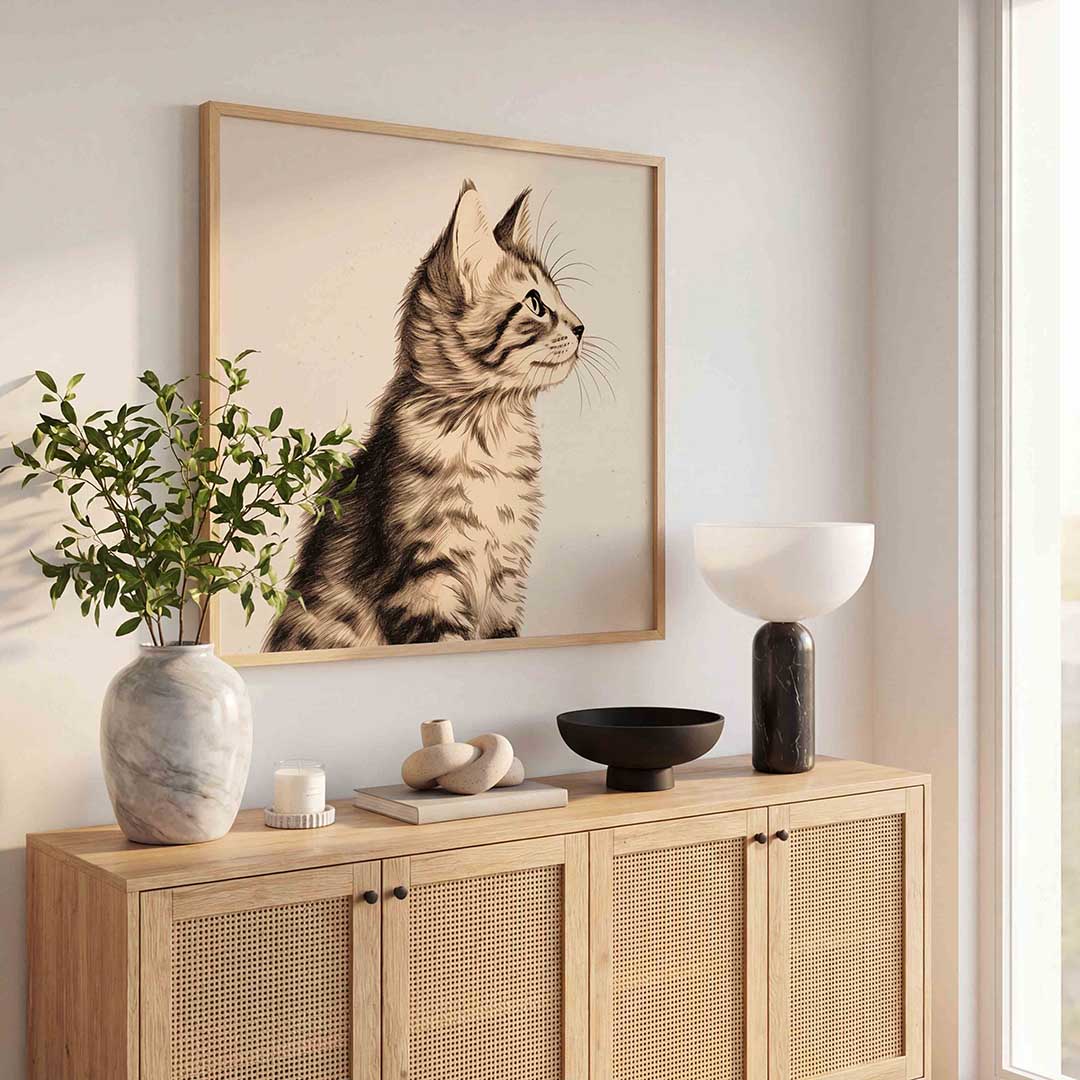 Kat in profiel – vintage poster in vierkant formaat