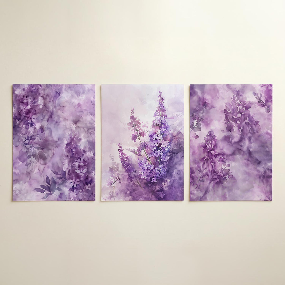Bloemige vormen driedelige posterset in interieur