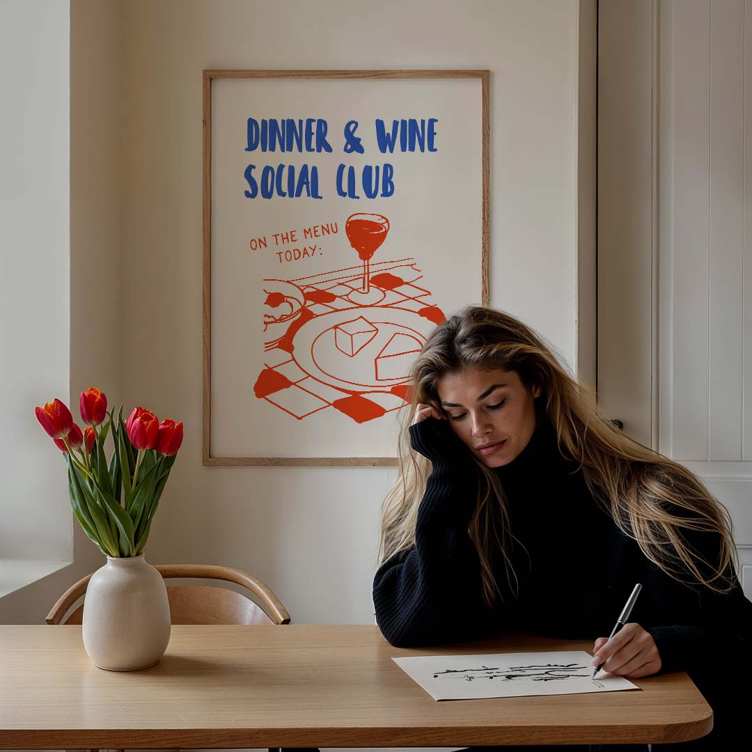 Gezellige Eet- en Wijnclub – culinaire wandkunst als portret poster