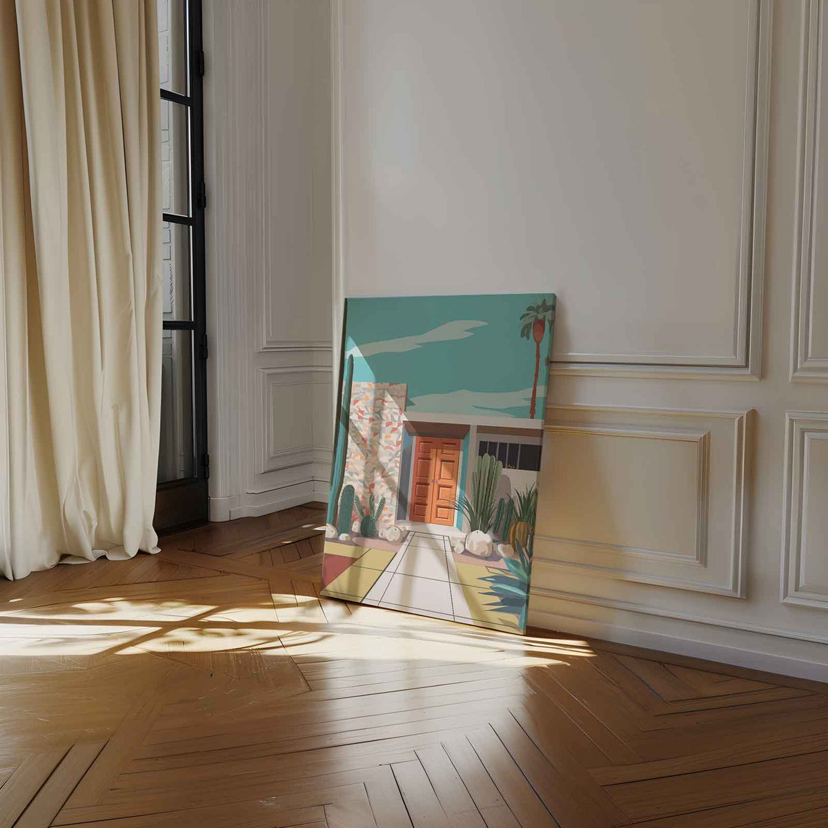 Retro Palm Springs Villa – dibond wanddecoratie in staand formaat