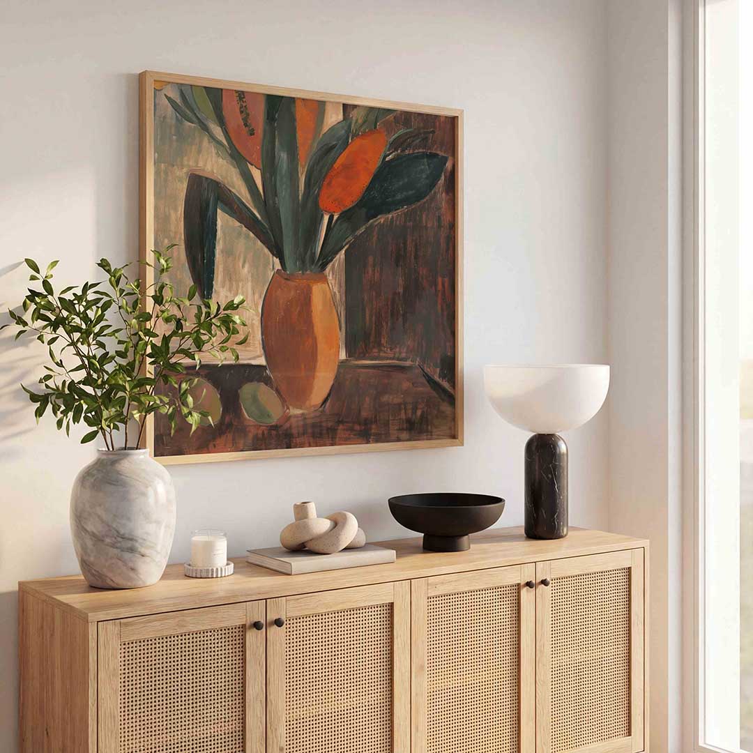 Vaas met bloemen – kunst en design poster in vierkant formaat