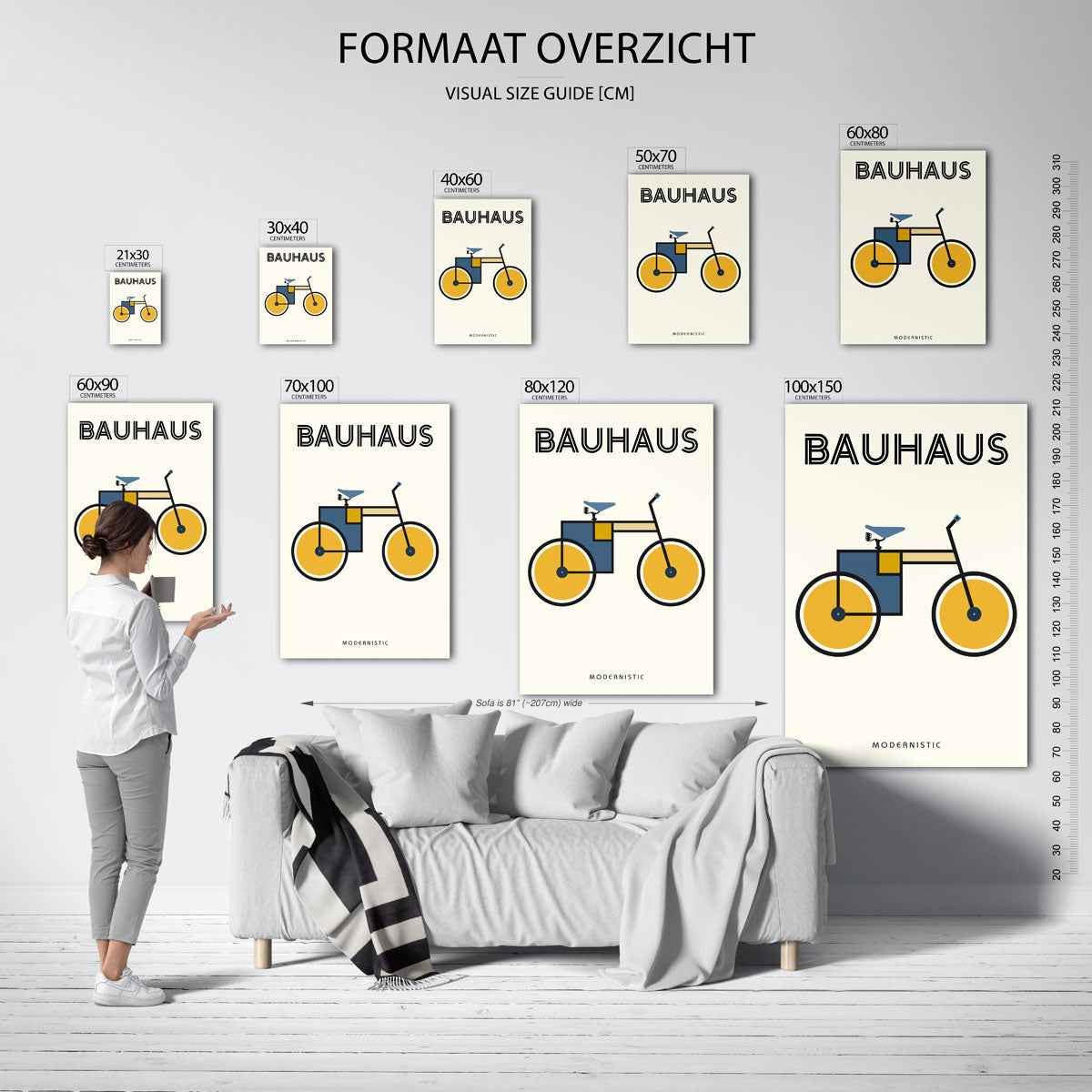 Fiets en kleurvlakken – geometrische poster in Bauhaus-stijl van WallArtistic