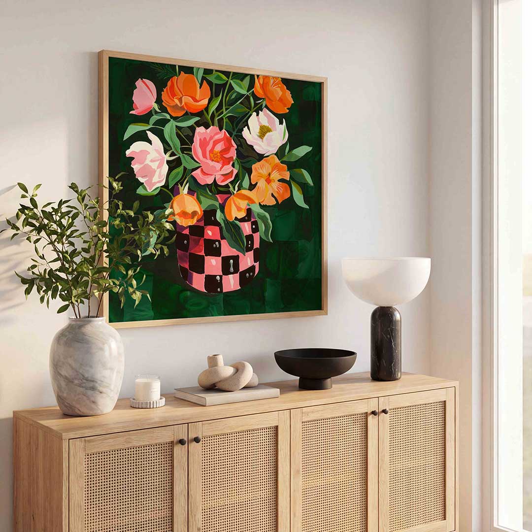 Bloemen in vaas – illustratie poster in vierkant formaat