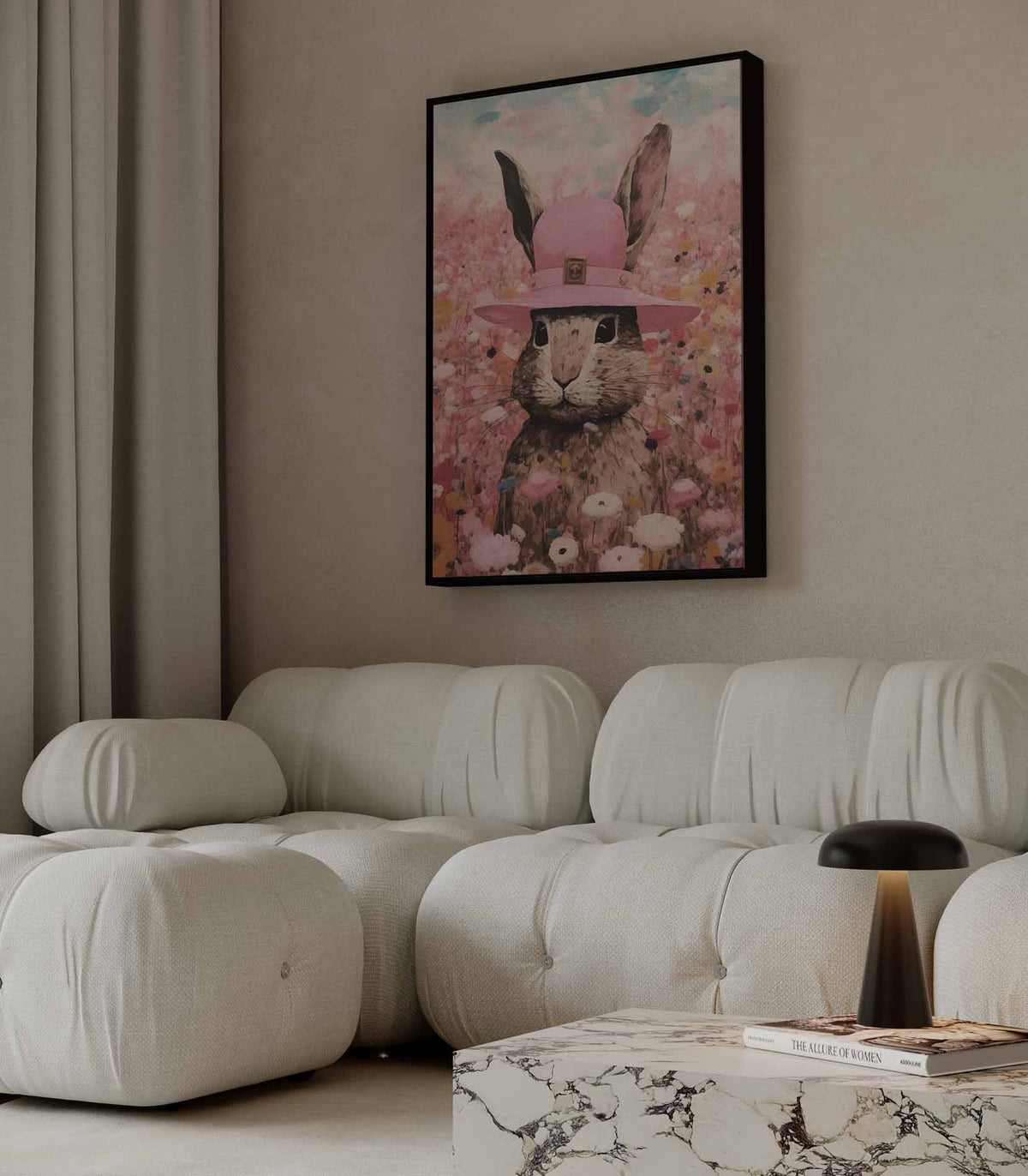 Konijn in Bloemenparadijs – dibond wanddecoratie in staand formaat