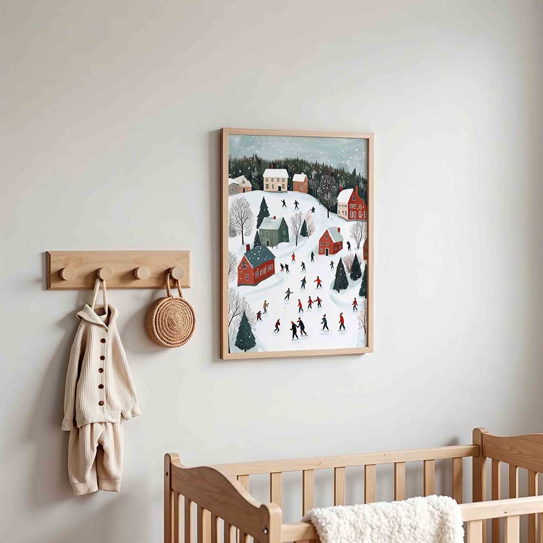 Winterlandschap met schaatsers – kinderposter in staand formaat