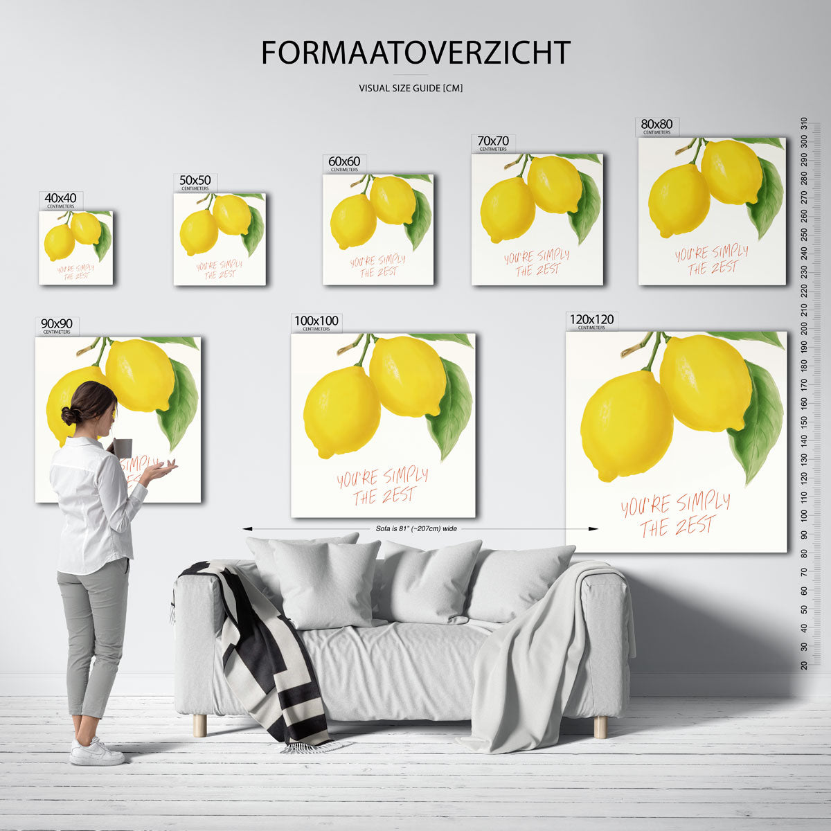 Citroenen met tekst – vierkante muurposter voor keuken of eethoek