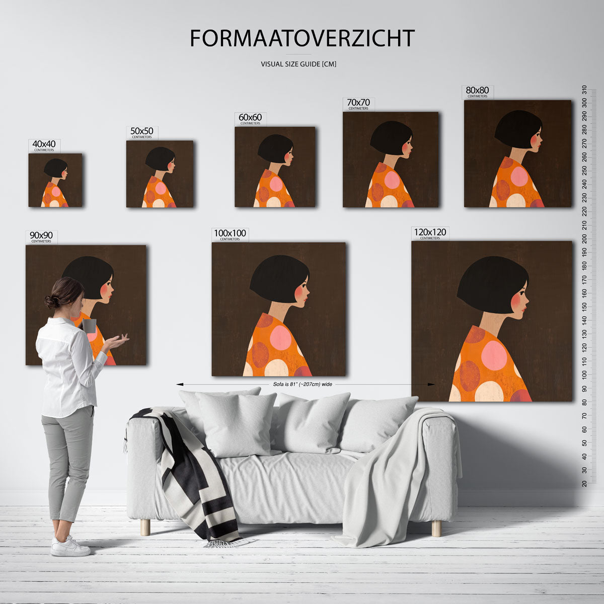 Vrouwelijk profiel – vierkante muurposter voor een modern interieur