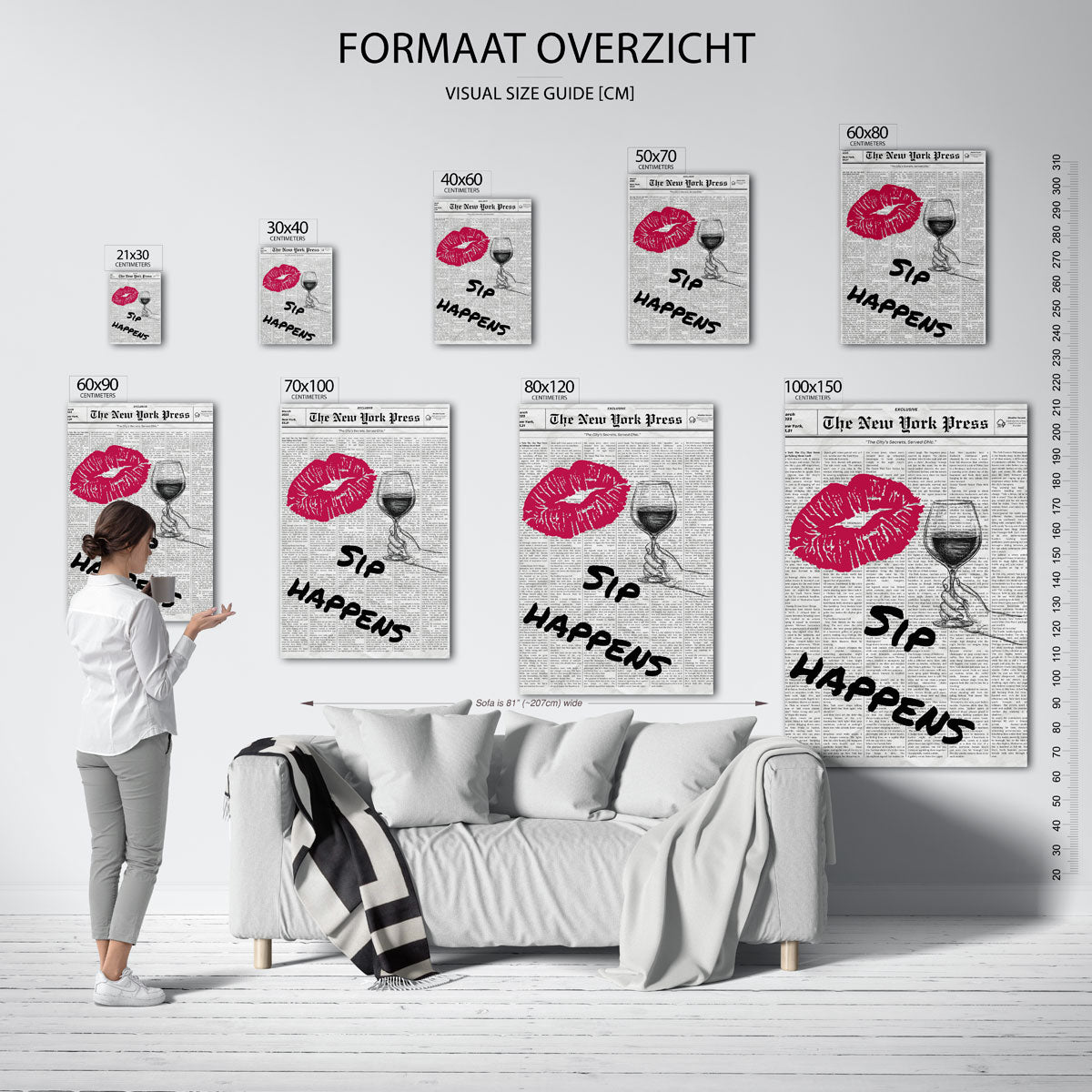 Wijn en lippenstift – staande muurposter in Pop Art stijl