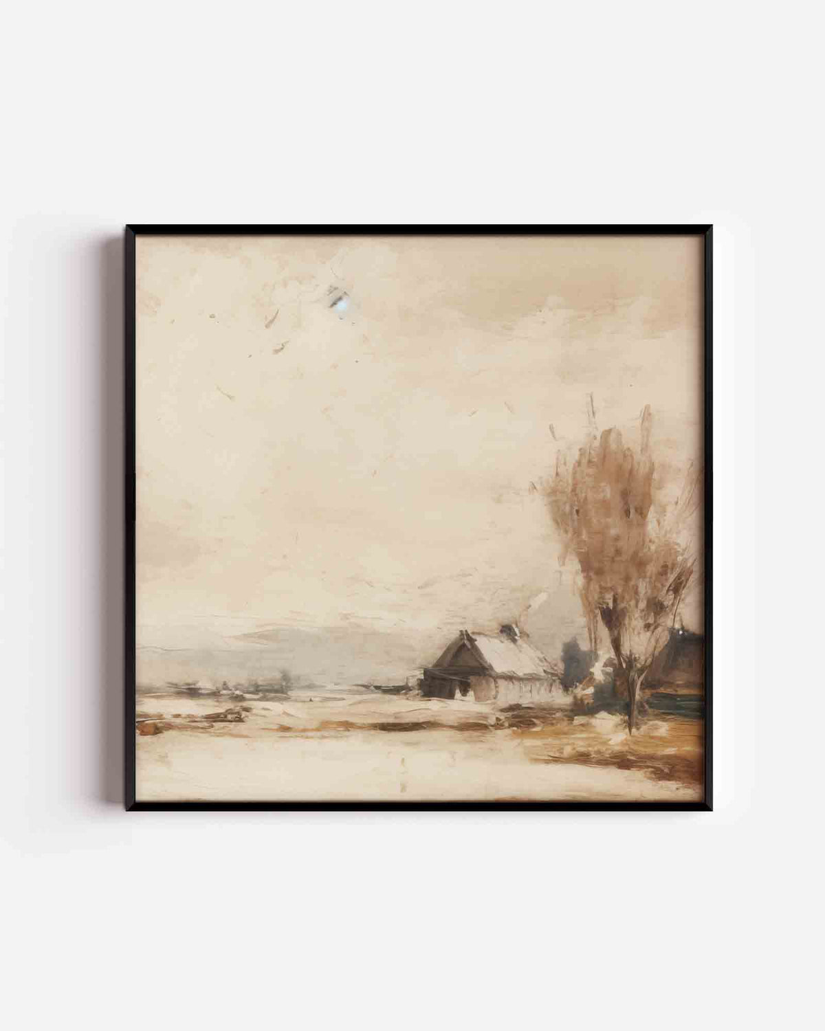 Landschap met huis en boom – vintage vierkante poster als wanddecoratie