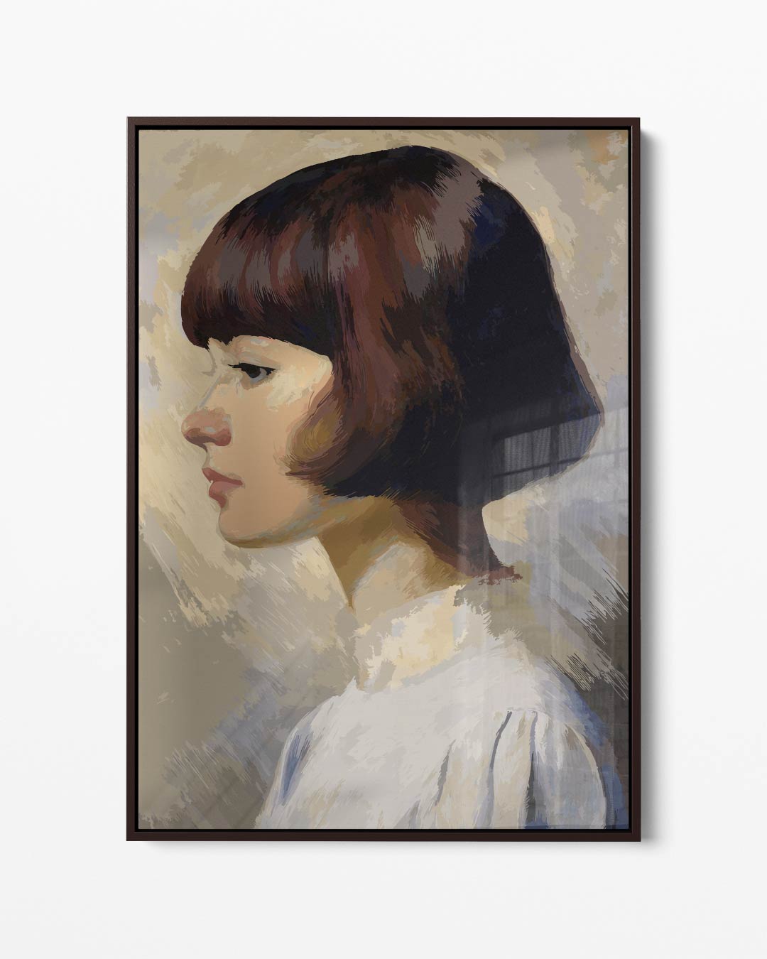Dromerige Zijaanzicht Portret – portret kunstwerk als wanddecoratie
