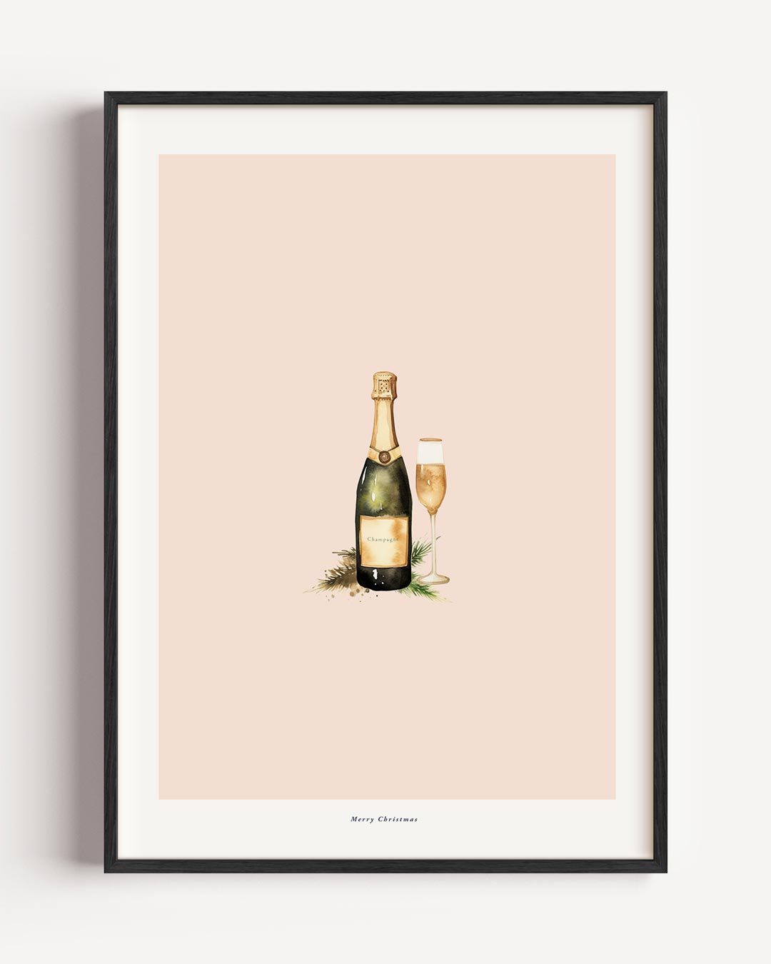 Elegante Champagne Kerstposter – kerst portret poster als wanddecoratie