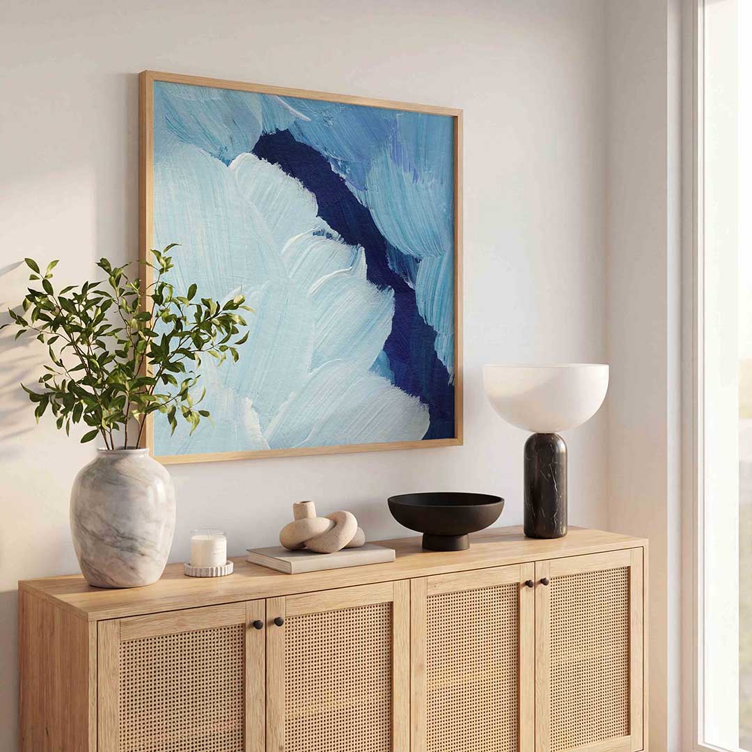 Blauwe penseelstreken – schilderkunst als moderne vierkante poster