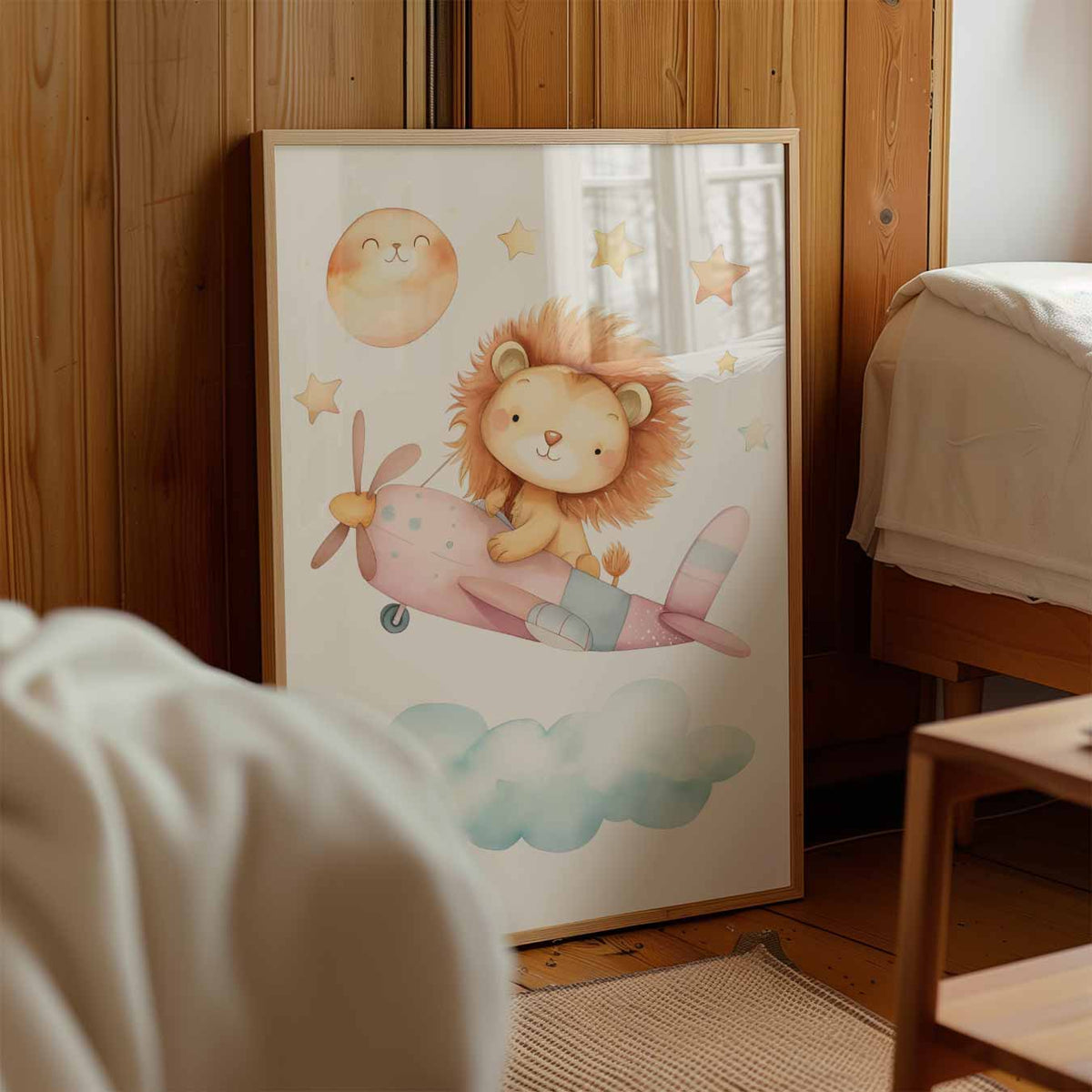 Droomvlucht Leeuw – staande muurposter voor de kinderkamer