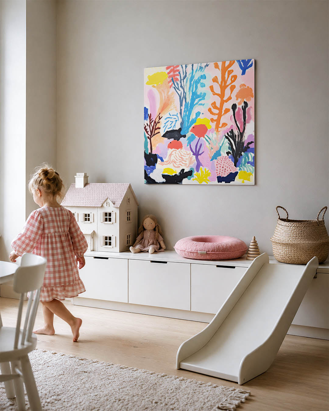Vrolijke kleurenexplosie kunstwerk – tweede productweergave – dit kunstwerk toont een levendige mix van organische vormen en