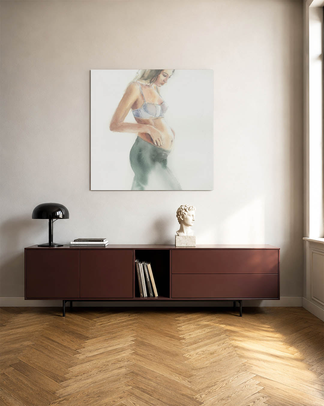 Abstract kunstwerk – tweede productweergave – een abstract kunstwerk met donkere tinten en een rustige visuele opbouw.