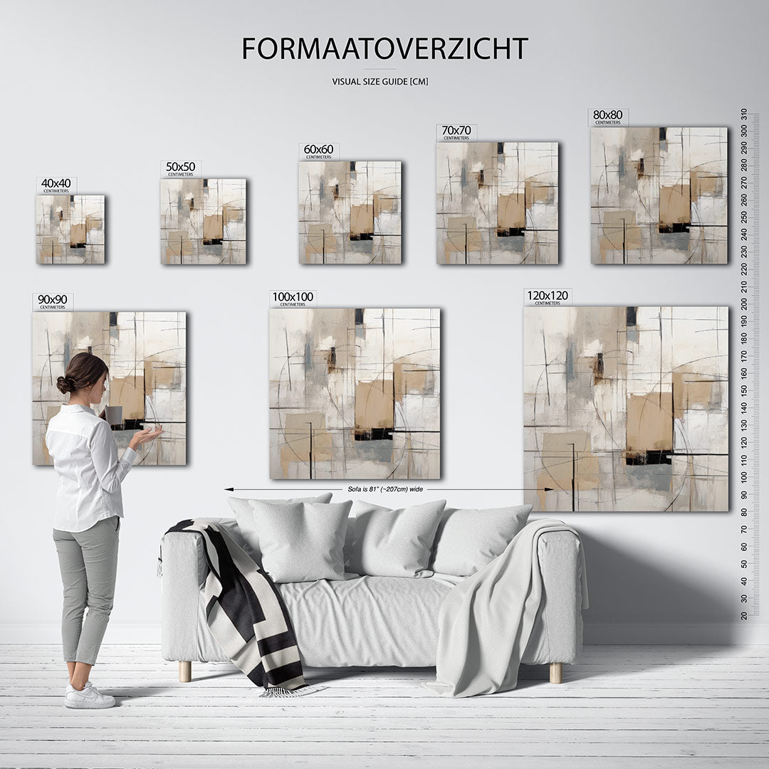 Geometrische lijnen kunstwerk – materiaalweergave – dit werk toont een dynamisch spel van lijnen en vlakken in neutrale