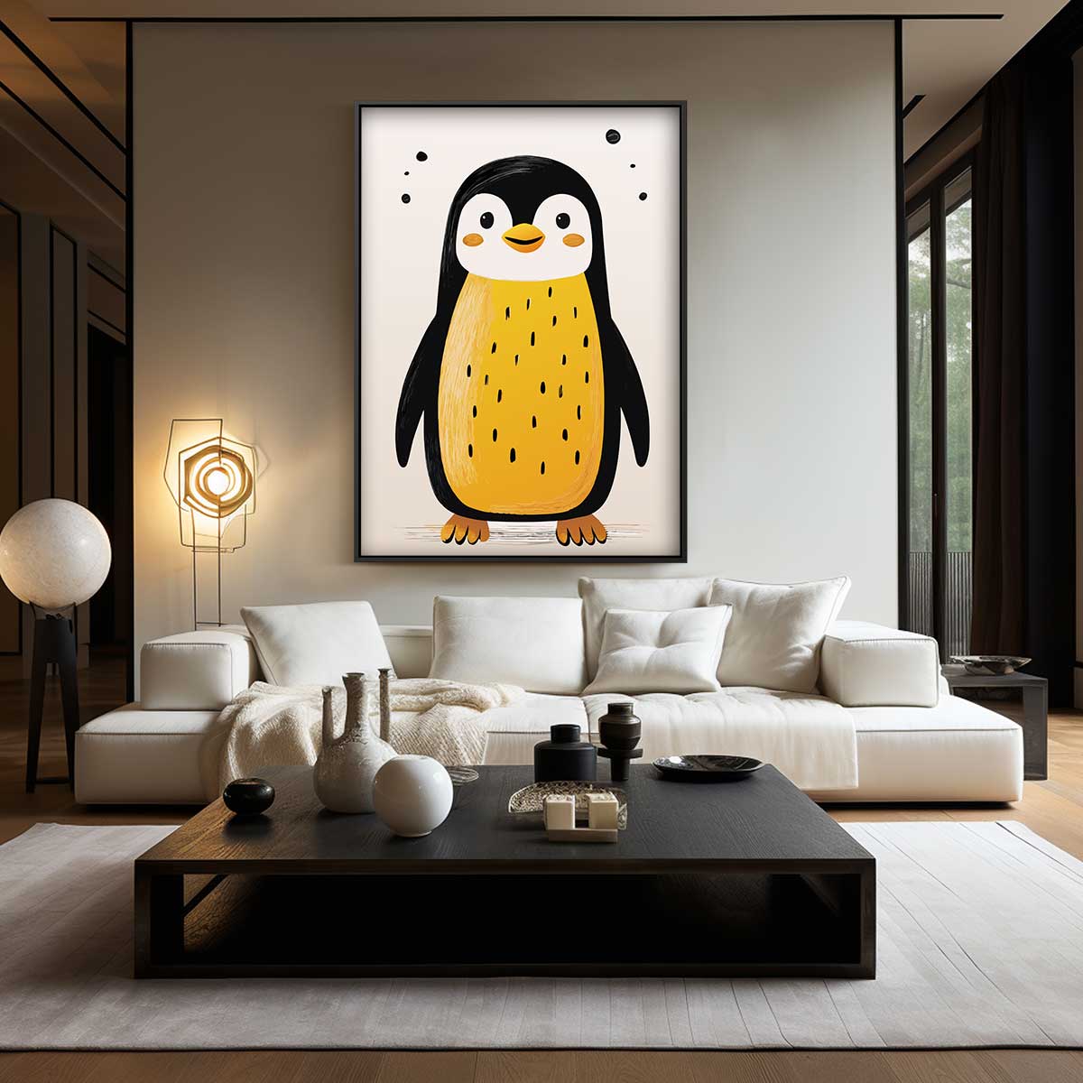 Vrolijke Pinguïn Illustratie – canvas wanddecoratie in portret formaat