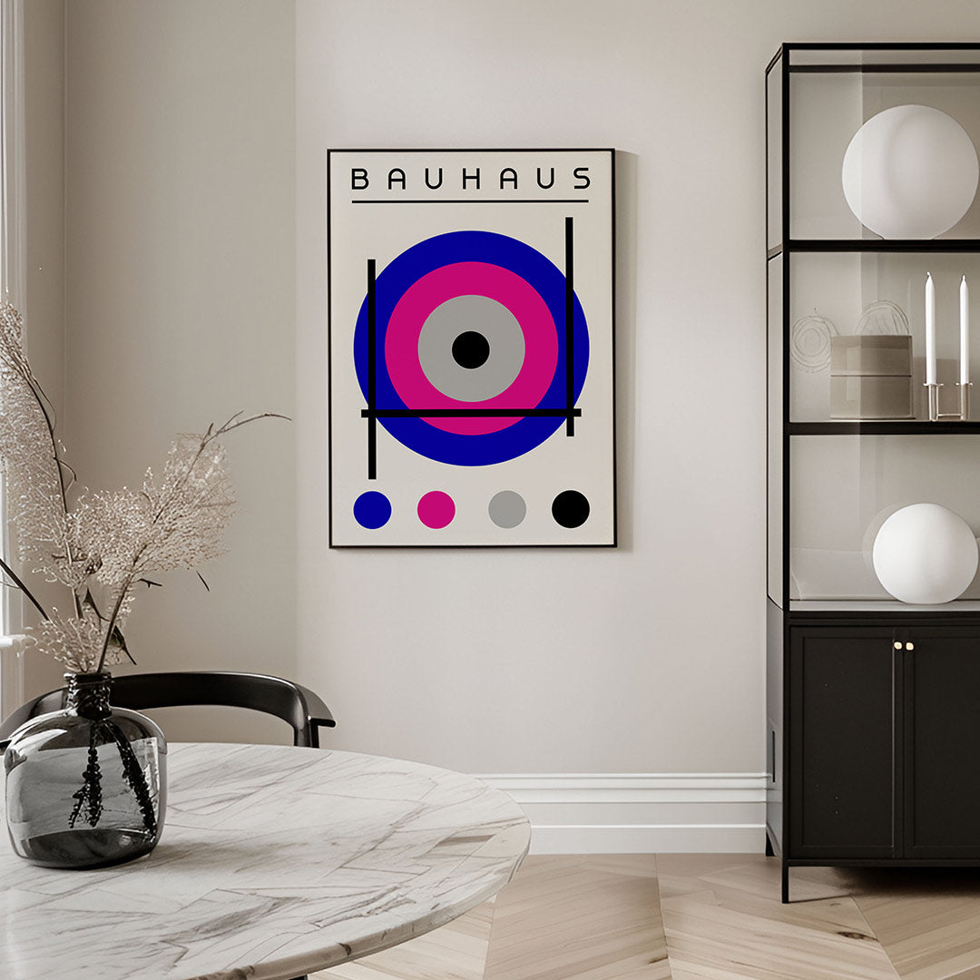 Cirkel en lijnen – geometrische Bauhaus poster in staand formaat
