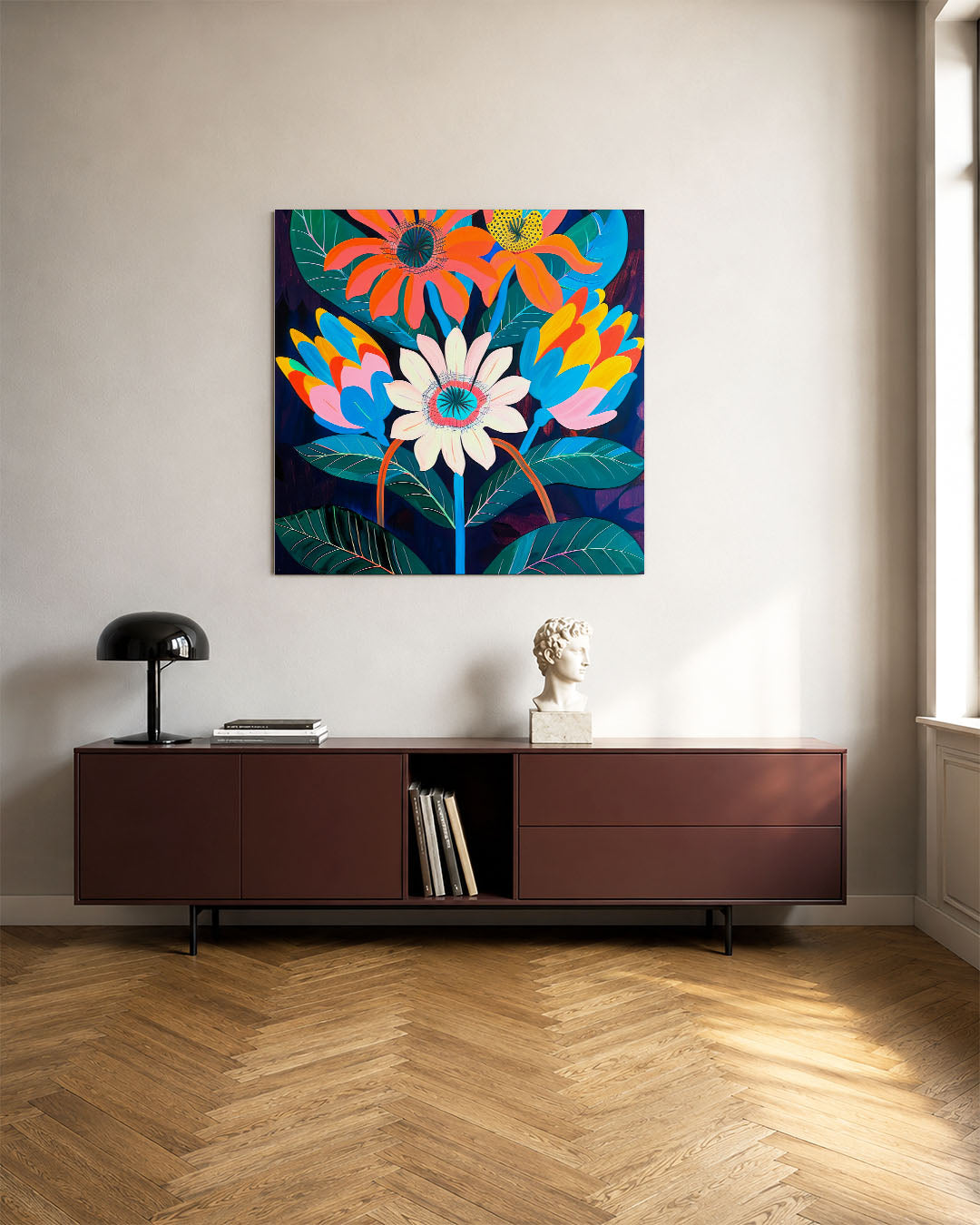 Bloemrijke kleurenpracht kunstwerk – tweede productweergave – dit kunstwerk toont een levendige compositie van kleurrijke