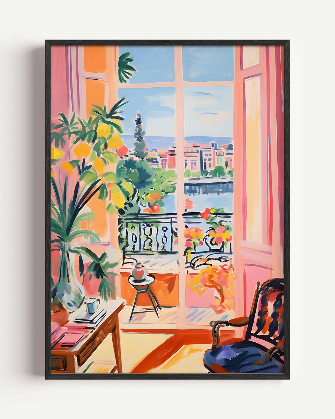 Zonnig Uitzicht Vanuit de Salon – Popart en Streetart portret poster als wanddecoratie