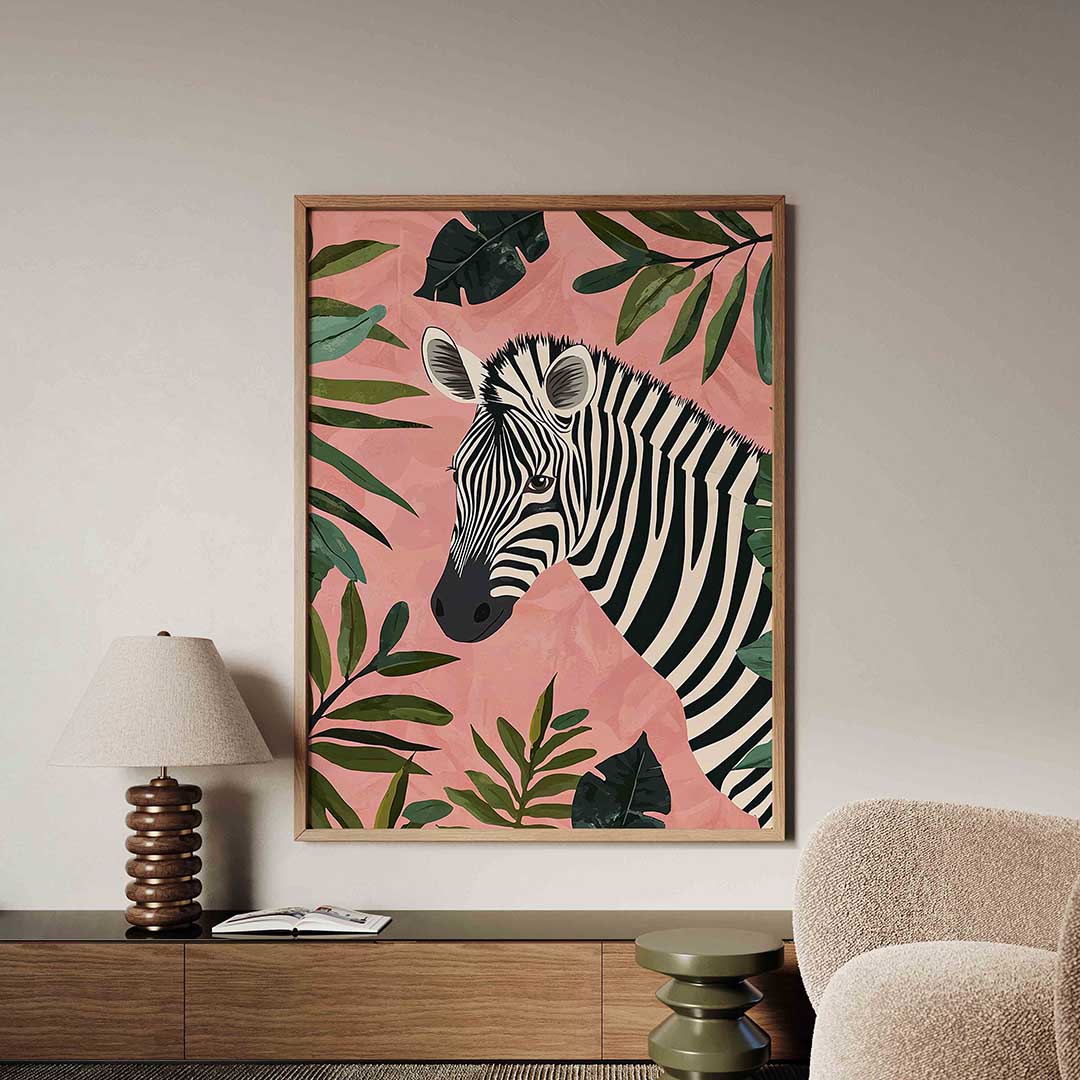 Zebra en bladeren – dieren poster in staand formaat