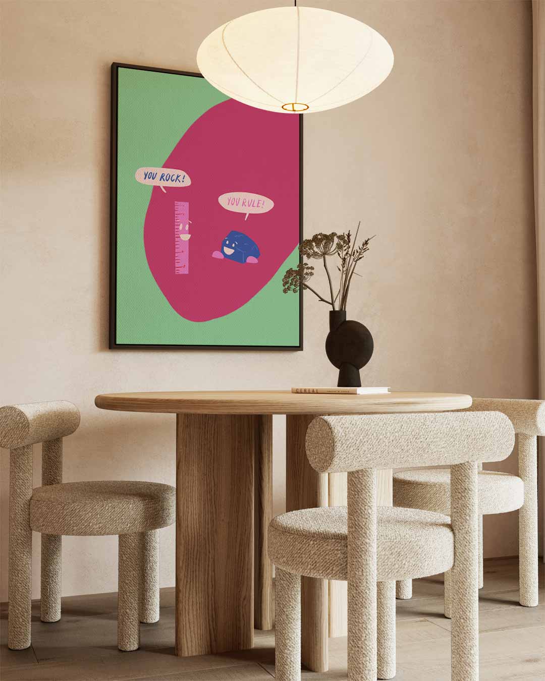 Vrolijke Vriendschap Illustratie – kunstwerk met zwarte baklijst