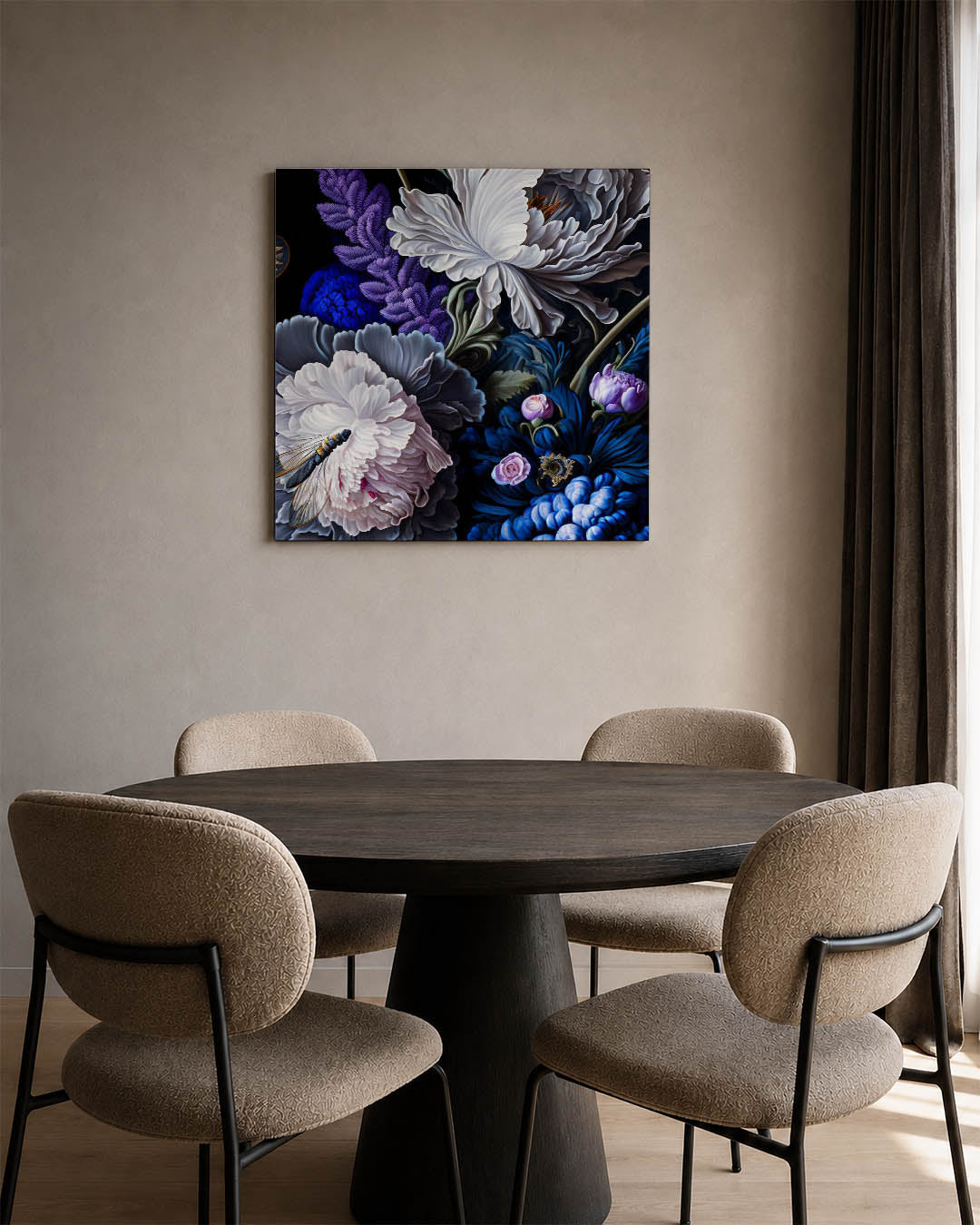 Bloemrijke compositie kunstwerk – derde productweergave – dit werk toont een weelderige verzameling bloemen in levendige