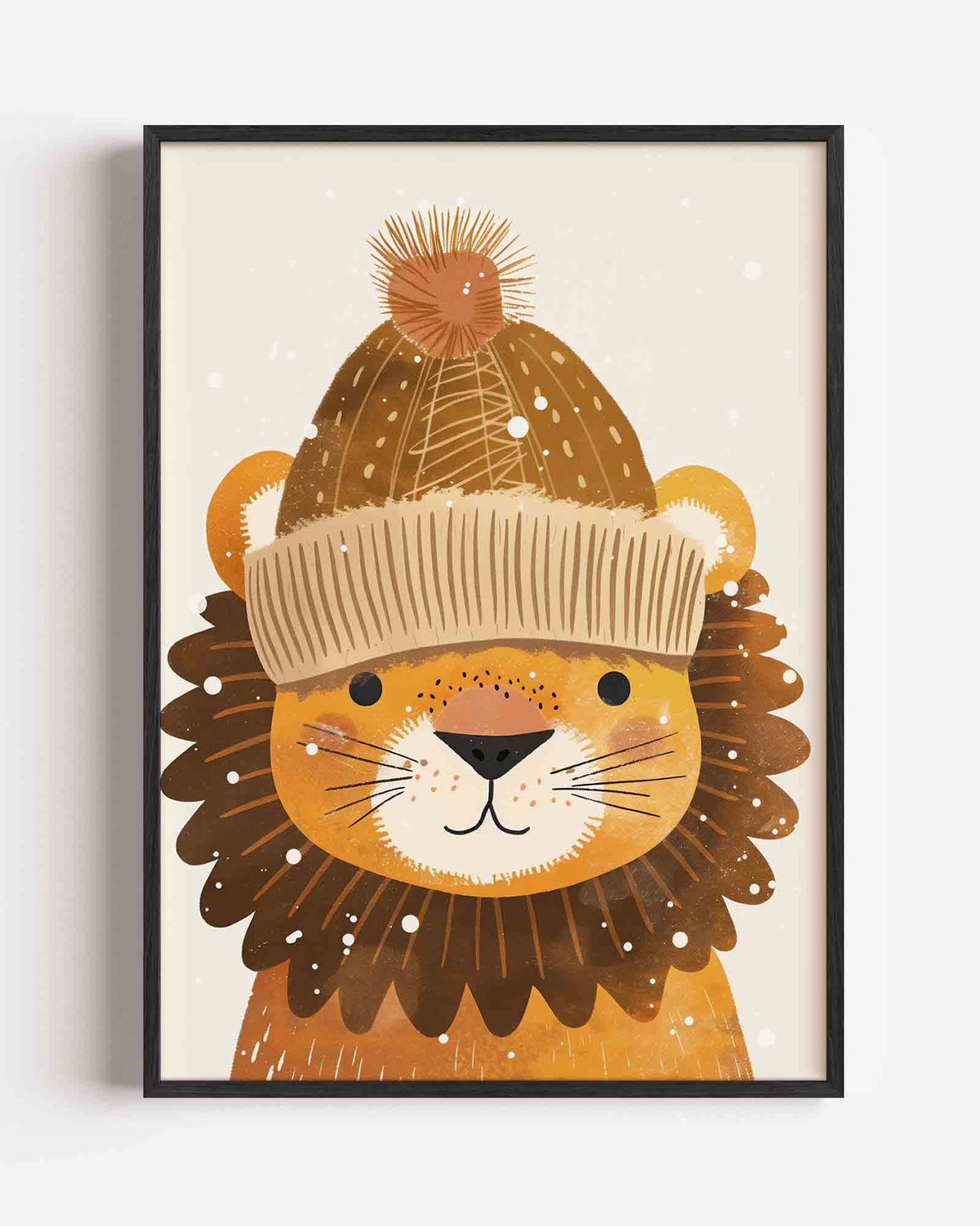 Leeuw met muts – kids portret poster als wanddecoratie